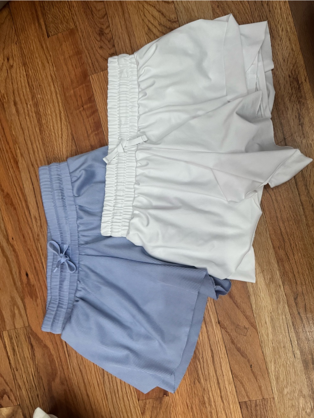 4/$12 Yoga Girl Elastic-Waist Athletic  Shorts in White and Light Blue
